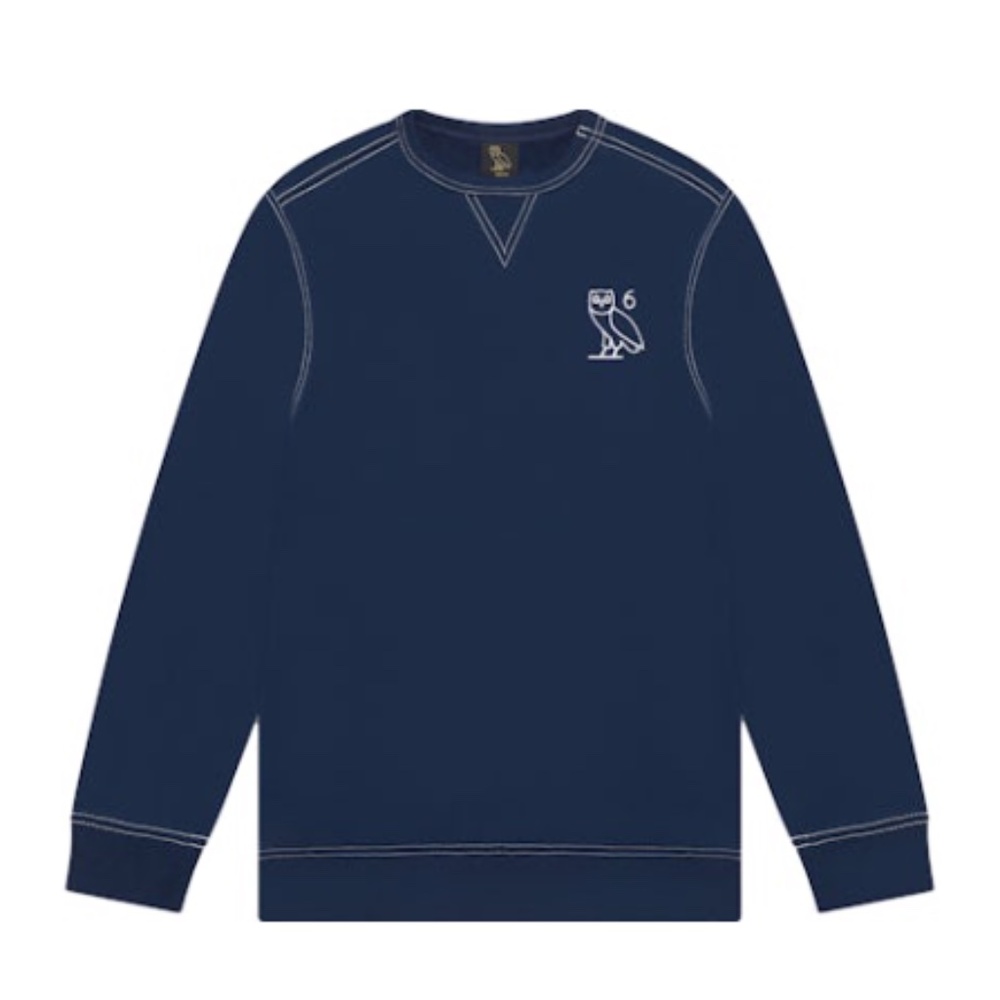 Octobers Very Own OVO Crewneck Embroidered Long Sleeve Navy Crewneck Sweater